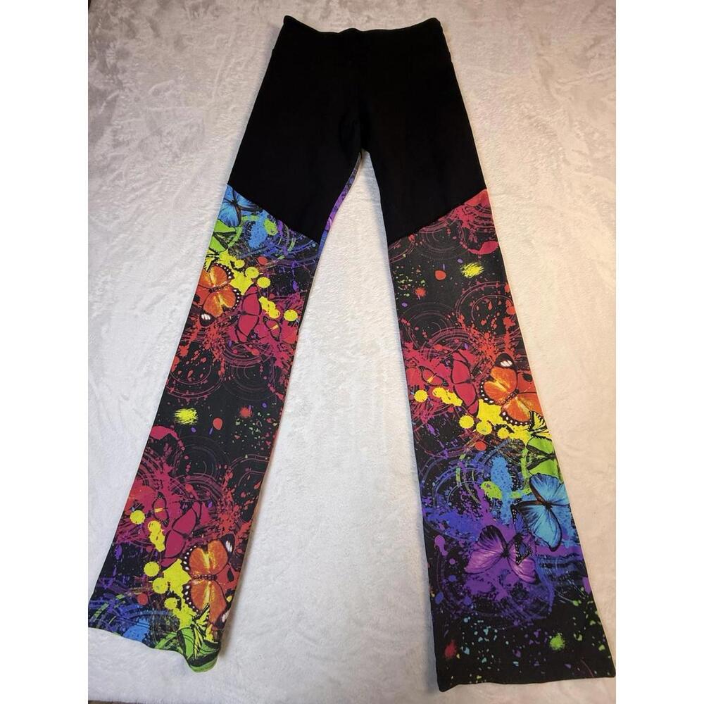 Margarita Supplex Women Pull On Yoga Flare Pants Size 2 Black Multicolor CUTE!!